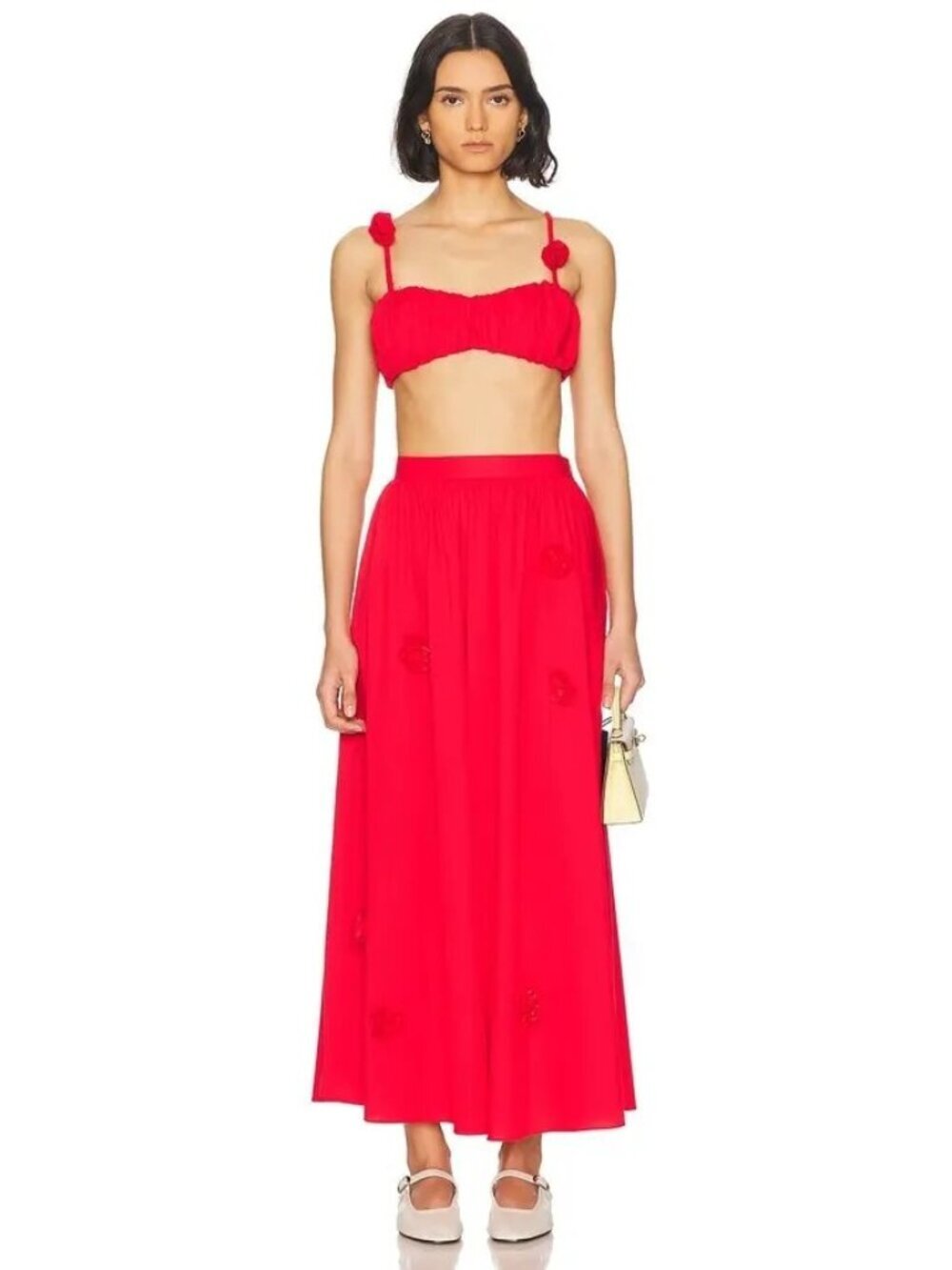 Caroline Constas Evangeline Bustier Top Marcheline Midi Skirt SET Red Womens Siz